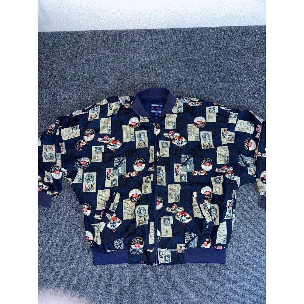 Bovattini Sportswear Vintage Bomber Jacket Navy Novelty Print Windbreaker XL